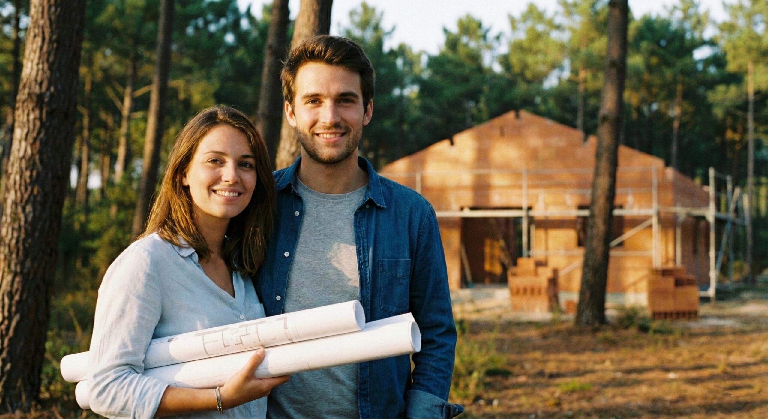 Couple serein consultant un plan de maison avec la garantie de livraison smabtp